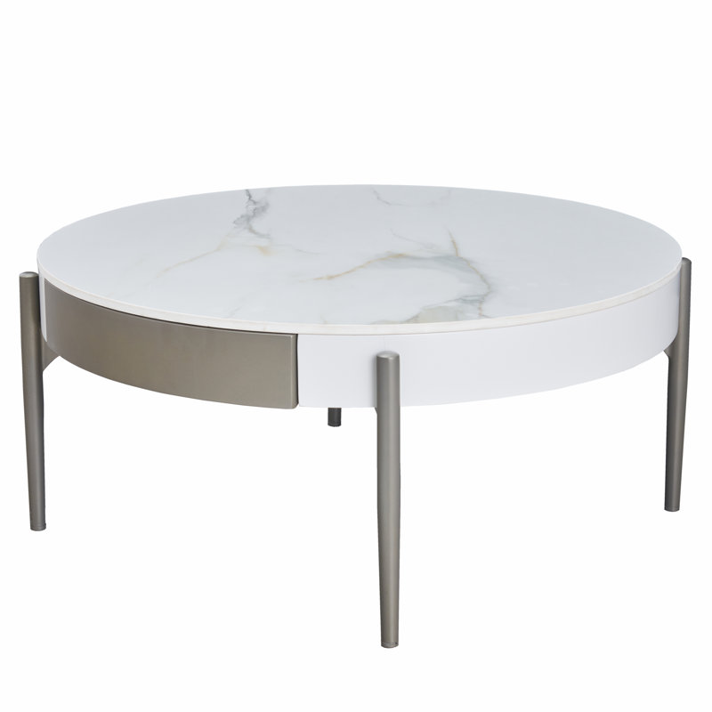 Kux Round Coffee Table with Drawer & Metal Legs