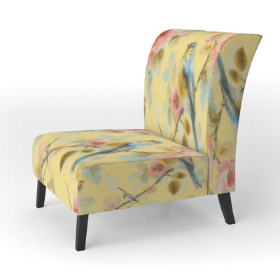Beautiful Bird Romance I - Upholstered Traditional Accent Slipper Chair