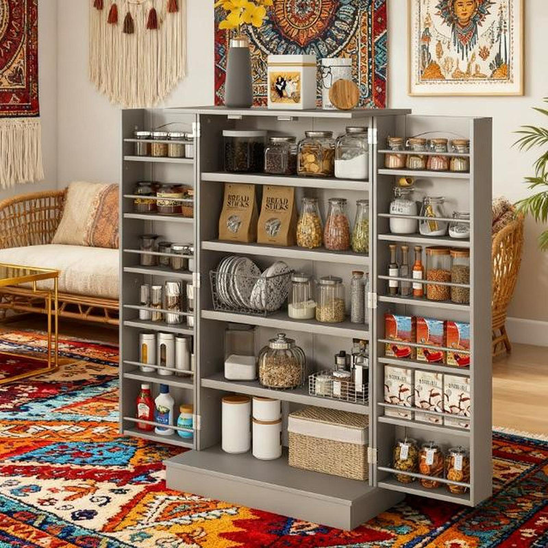 Rangement réglable à 5 niveaux, garde-manger, pour la cuisine, tablettes de porte, portes doubles