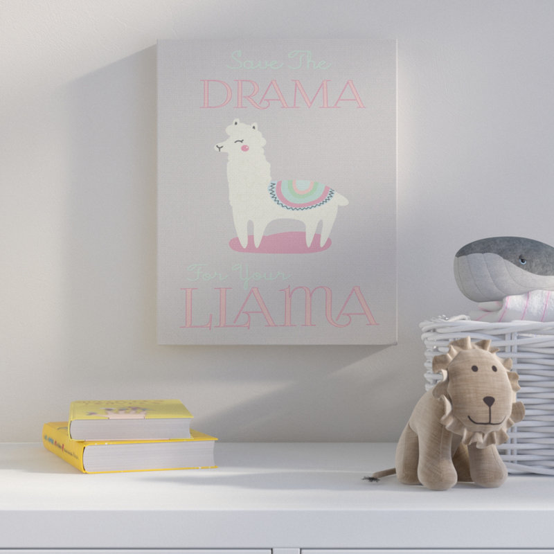 «Drama Llama», art textuel, H 20 po x l 16 po, Toile tendue