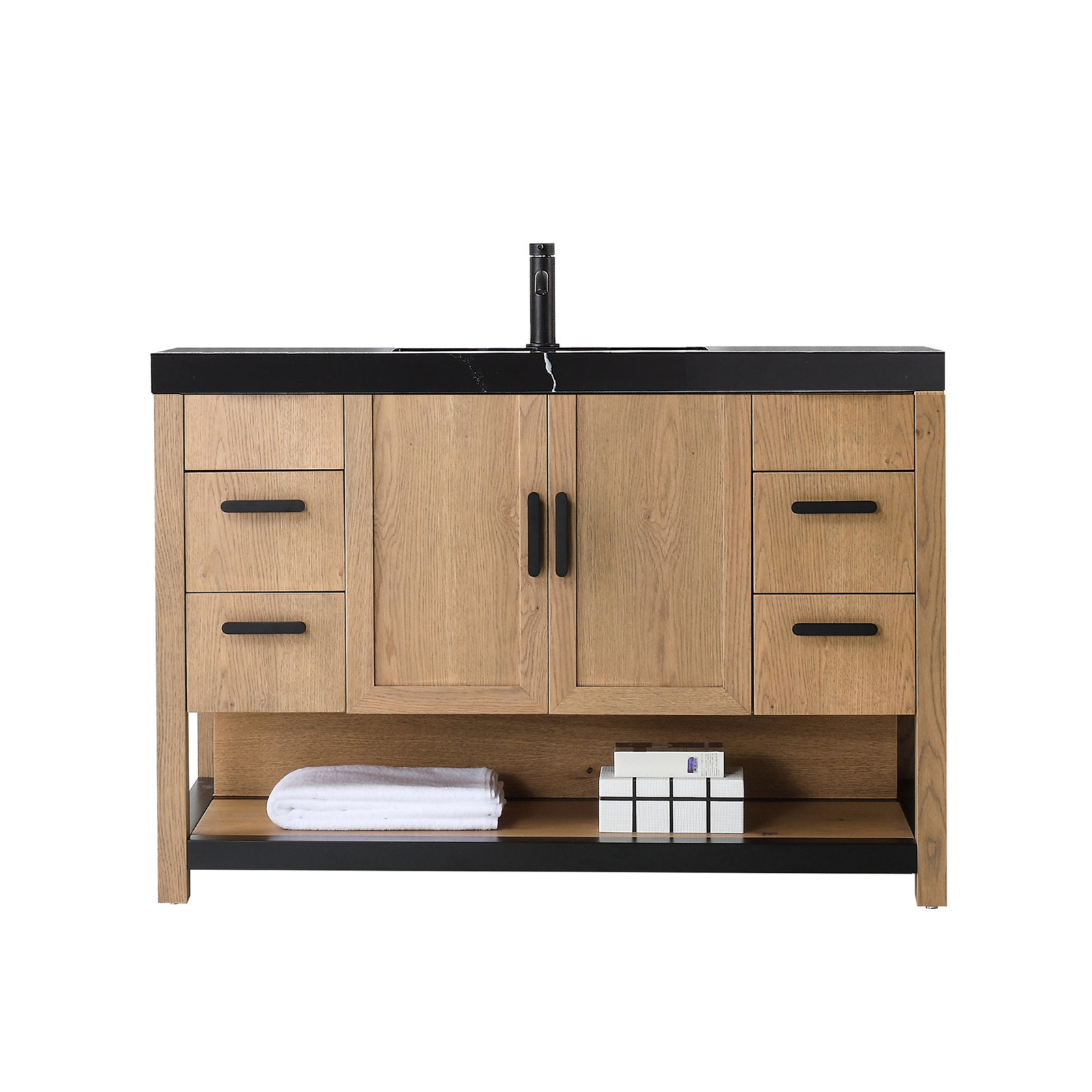 Willard 48" Single Bathroom Vanity, Black, Pecan Oak