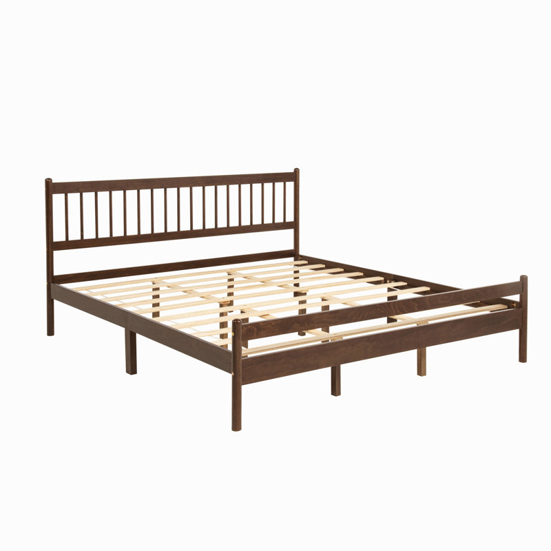 Lit très grand style traditionnel avec tête et pied de lit, lit en bois de pin avec cadre de lit renforcé, King, Walnut