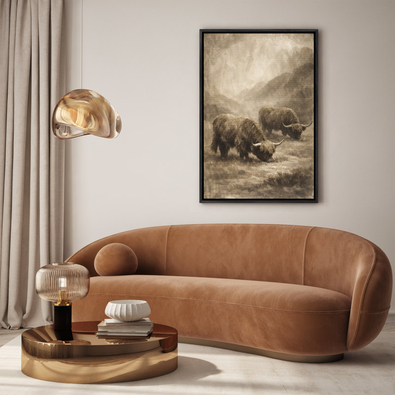 Highland Clever Pastoral Landscape Rustic Farm Art, reproduction d'art encadrée, H 24 po x l 16 po, Noir