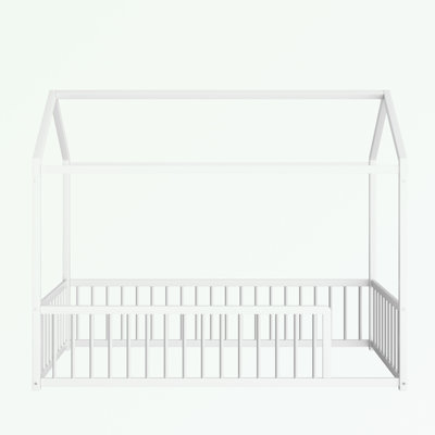 Twin Size Metal Floor Bed Frame with Fence