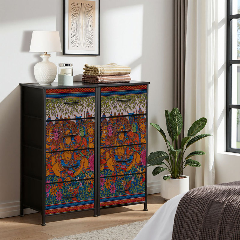 4 Drawer Dresser for Bedroom, Narrow Chest of Drawers, Wooden Top and Study Iron Frame 18"x37.5"-(WxH)