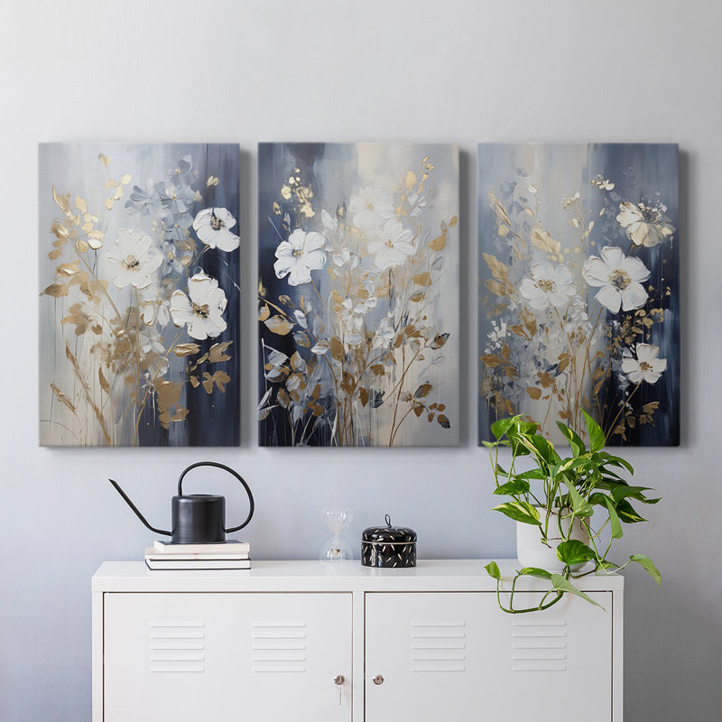 Floral Study Series XCIV - Ensemble de 3 toiles tendues avec châssis - Prêt à être accroché, H 48 po x l 32 po