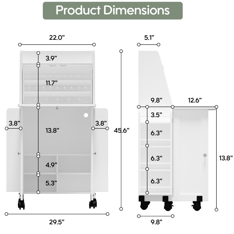 Armoire à coudre pliante 2 en 1 avec bureau rabattable, support à 23 bobines, station de chargement latérale, rangement à l'épreuve de la poussière et roues verrouillables - poste de travail peu encombrant pour la maison