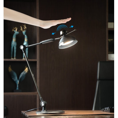 Lampe de table DEL grand format avec base métallique robuste, hauteur réglable, lampe de bureau intégrée 3CCT à intensité variable, commande gestuelle, AC100-240V pour usage commercial