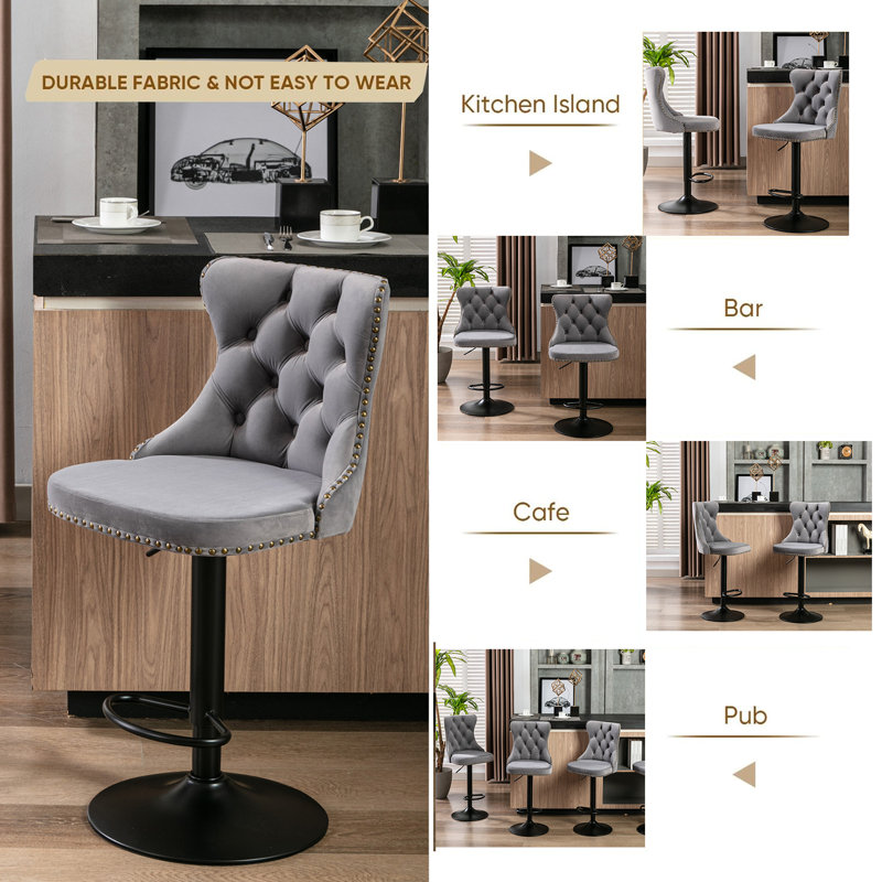 Tabouret pivotant à hauteur réglable Hukam, Noir, Gris