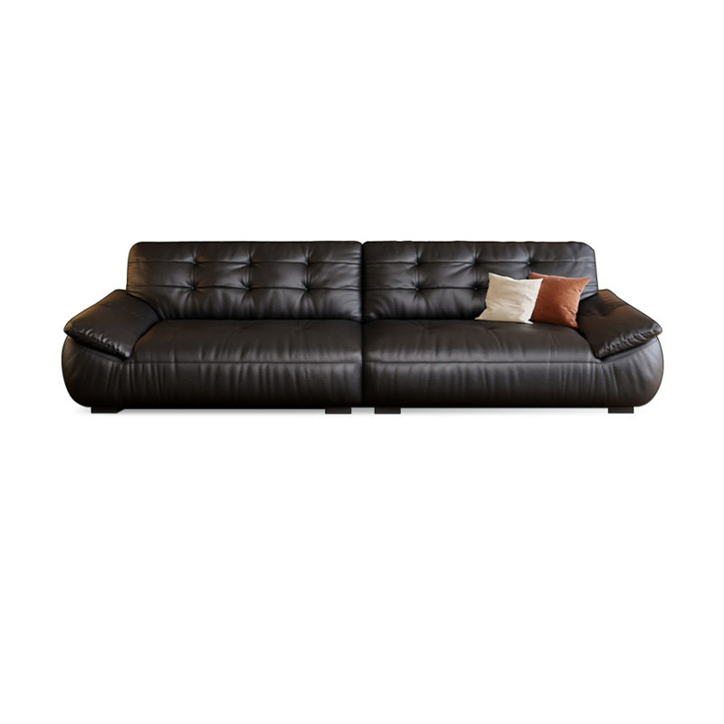 Canapé modulaire moderne en cuir véritable noir, H 37,01 po x l 110,24 po x P 39,37 po