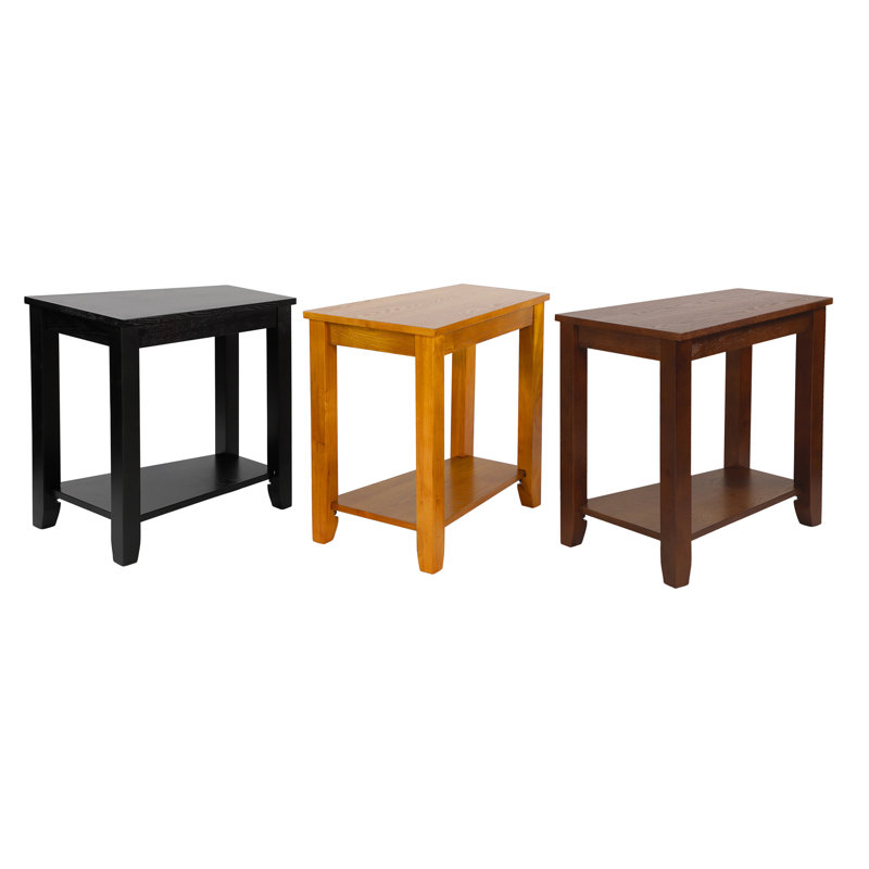 Black Triangular Wood Chairside Table with Shelf
