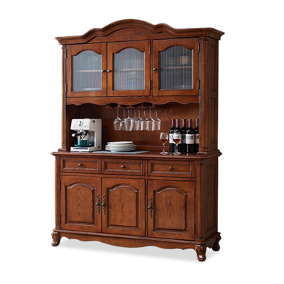 Buffet cerisier massif + bois manufacturé + verre