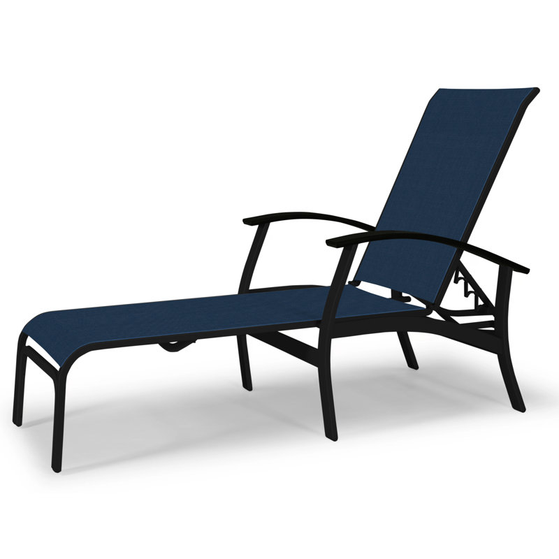 Askar Outdoor Rust-Resistant Metal Chaise Lounge, Black P70, Navy 13D Sunbrella®, Textured Black