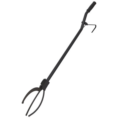 Black Heavy Duty Fire Log Grabber, 3 Prong Steel Fire Tongs With Spring Handle, Multifunctional Fire Poker Tool For Fireplace Campfire Fire Pit