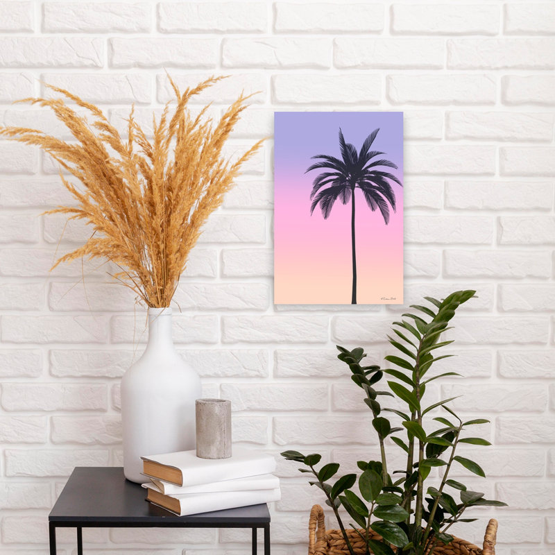 Coucher de soleil, palmier abstrait, art mural côtier, H 18 po x l 12 po