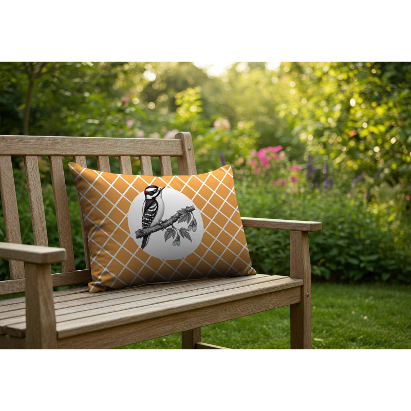 Wood Pecker Indoor/Outdoor Reversible Pillow, 20x14, Orange