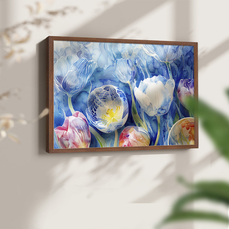 Floral Series-CXV -Framed Print - Restickable, H 8 po x l 10 po, Noyer