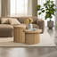 Crystopher Modern Organic Round Coffee Table with Fluted Drum Base, Natural Oak Finish Wood Accent Table-537067347