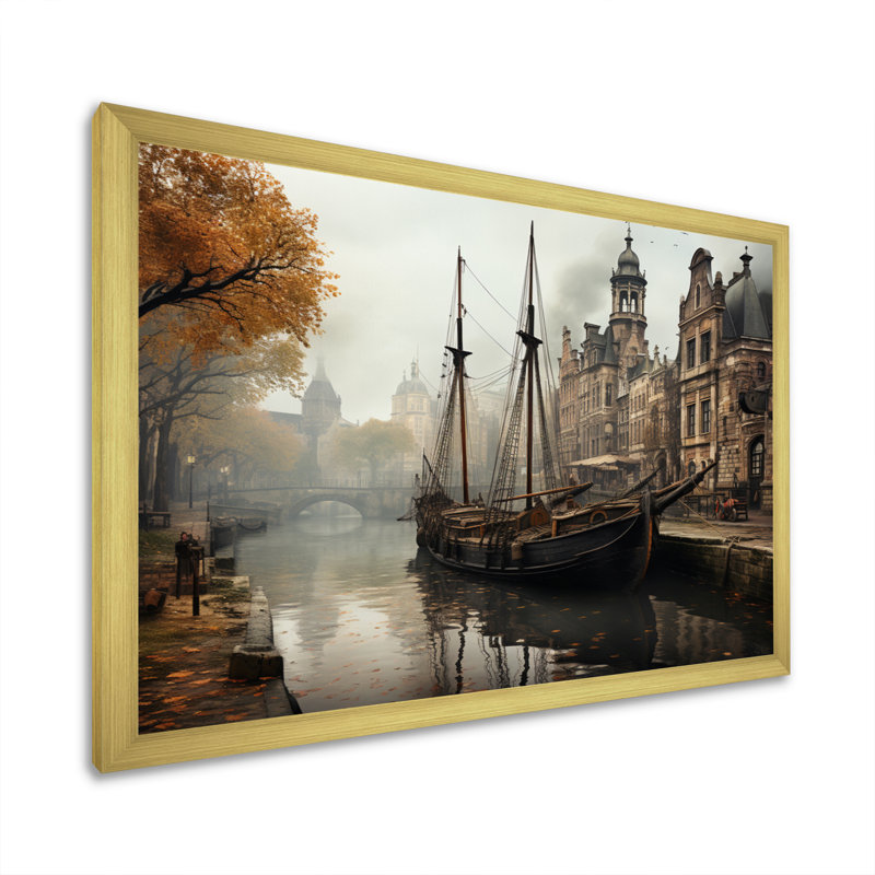 Beige canal rétro - sépia, H 30 po x l 40 po x P 1,5 po, Encadrement doré