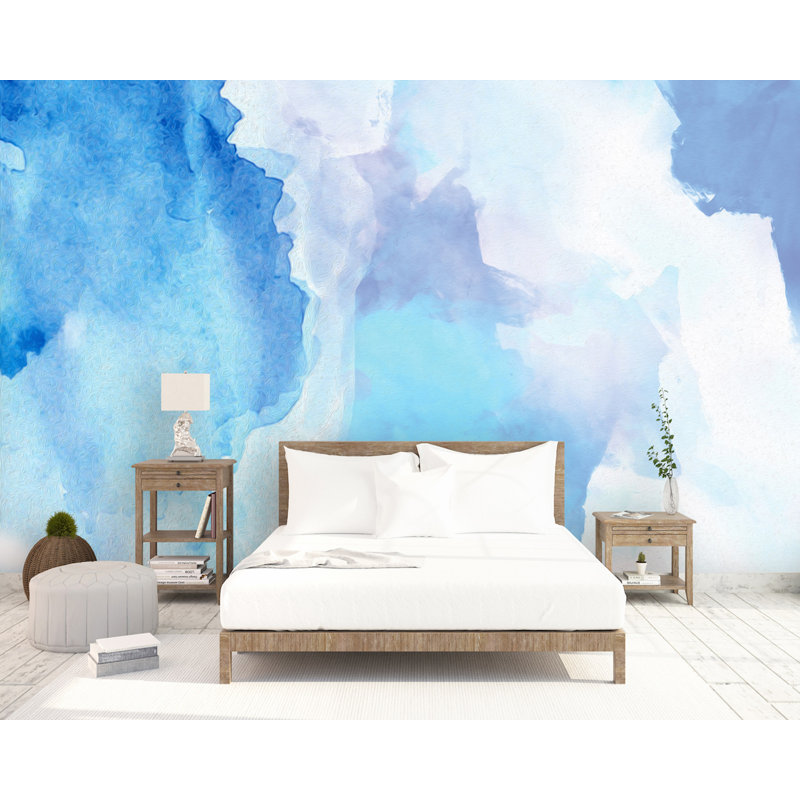 Papier peint aquarelle Derick Peel and Stick Brush Blue Splash, l 204 po x L 114 po