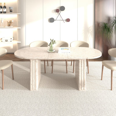 Table de salle à manger extensible pour 4 à 8 personnes, table de cuisine ovale avec base en bois pour le salon familial