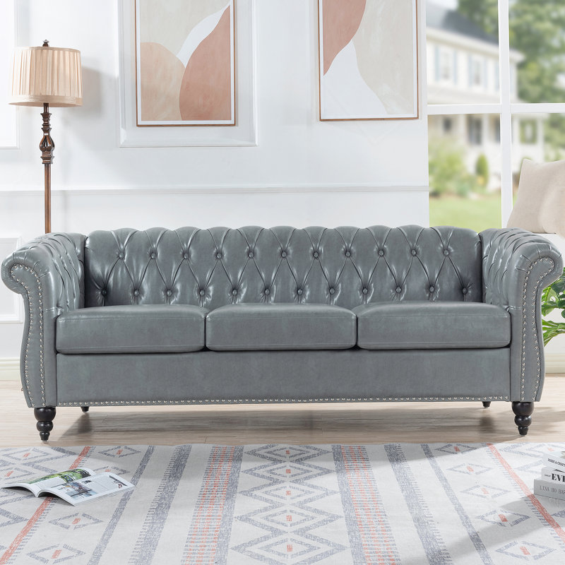 Canapé Chesterfield à accoudoirs roulés 3 places, Gris