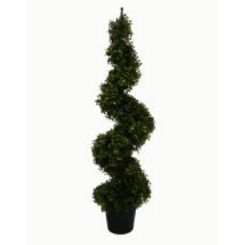 3.75' Two-Tone Boxwood Spiral Potted Artificial Topiary - Unlit
