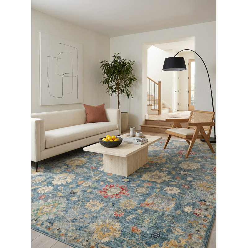 Oxford hand-knotted Ghazni Wool Blue Area Rug, 10'X14'