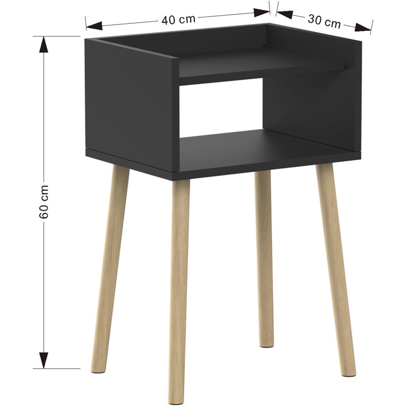 40cm W Solid Wood Bedside Table, Black