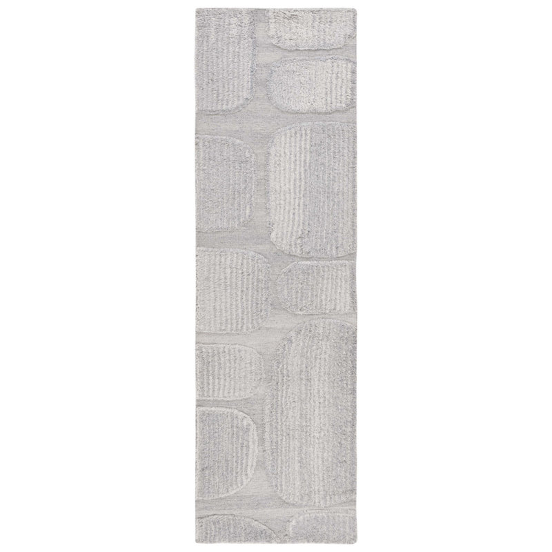 Tapis gris en laine et en coton tissé à plat à la main de couleur unie Brogun, Tapis de couloir 2 pi 3 po x 8 pi