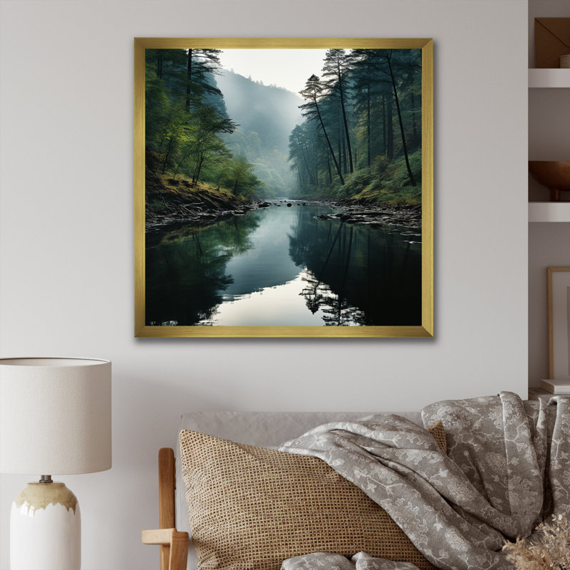 Photo d'une rivière dans les montagnes canadiennes, Cadre doré simple, H 16 po x l 16 po x P 1 po