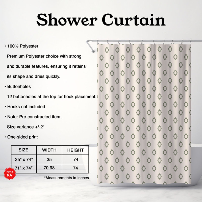 Olive Dots - Rideau de douche Premium, H 74 po x l 71 po