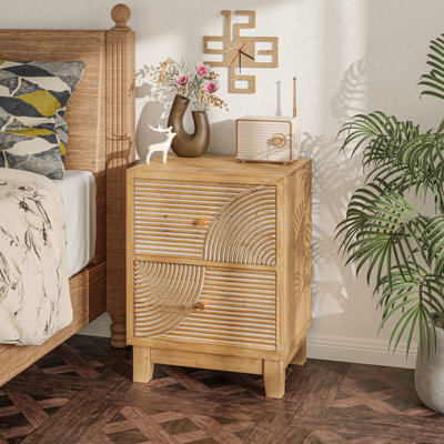 Fayola Farmhouse Brown 2 Drawers Nightstand with Ring Pattern by Loon Peak