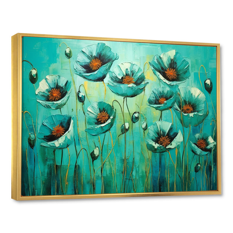 Emerald Elegance Poppies In The Breeze I, H 12 po x l 20 po x P 1 po, Cadre flottant doré