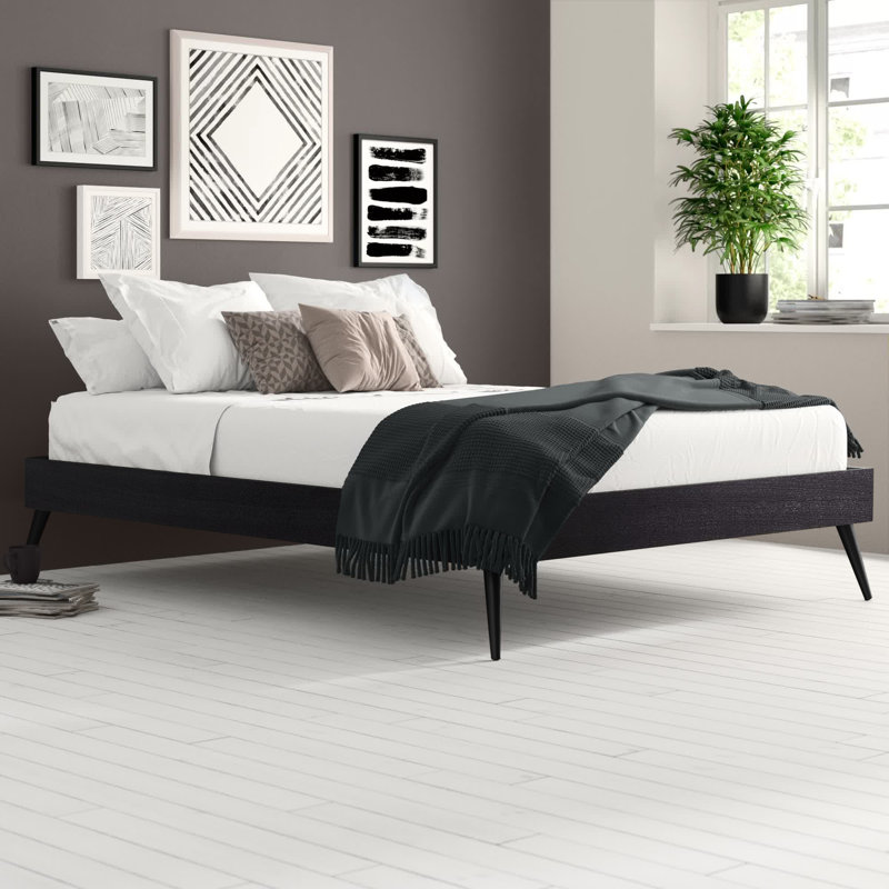 Margo Wood Platform Bed Frame, Gray, Queen