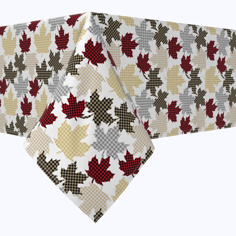 Rectangular Tablecloth, 100% Cotton, Houndstooth Maple Leaves, 104" x 52"