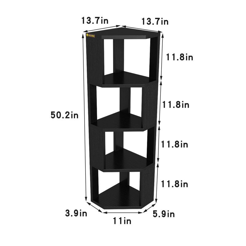 5 Tier Corner Shelf Stand,Tall Standing Corner Bookshelf Wooden Display Bookcase, Black