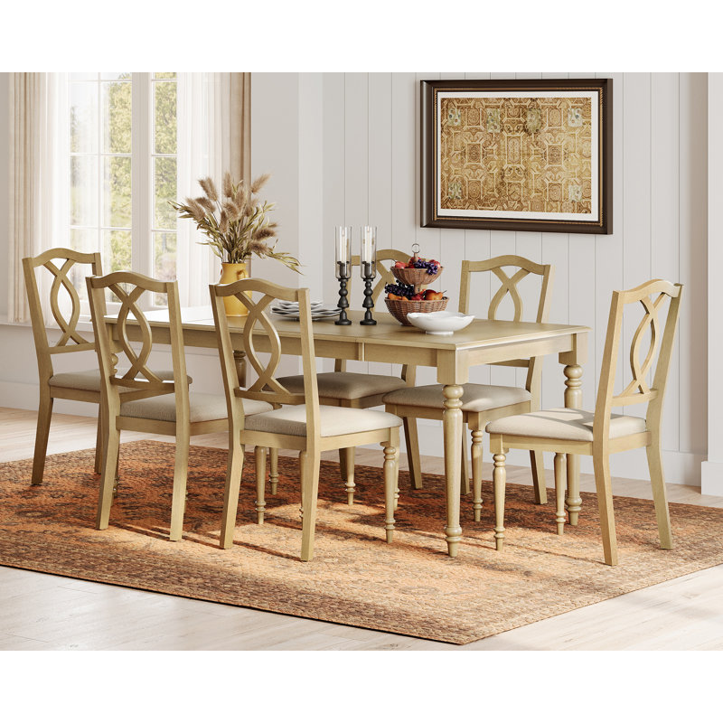 7 Piece Dining Table Set - Includes One Dining Table, Six Wood Dining Chairs, Farmhouse Dining Set, Oak, 7