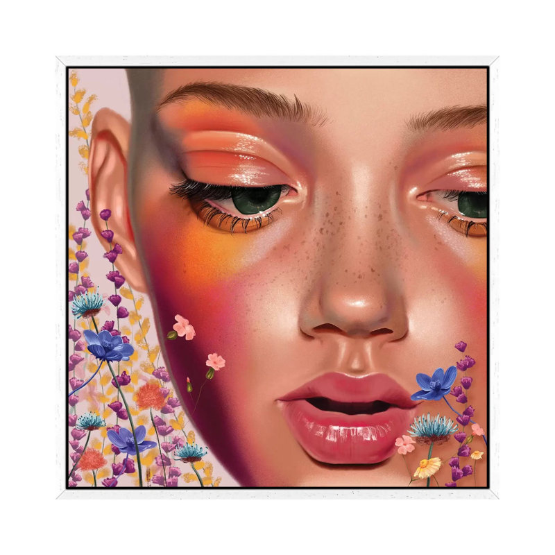 Eyes Like Wildflowers by Teodora Jelenic - Painting on Canvas, 66.04 cm H x 66.04 cm W, White Framed