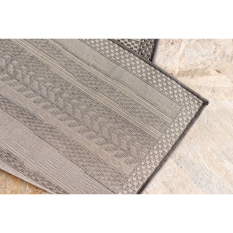 Tapis intérieur / extérieur rayé gris McLellen, Rectangle 8 p x 11 pi 4 po