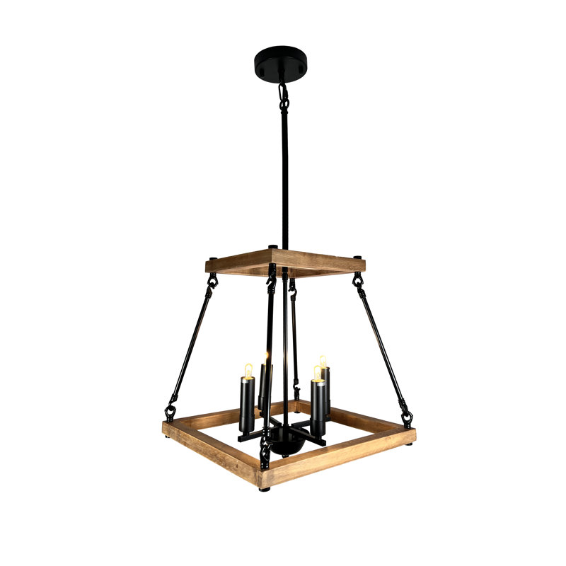 Lustre 4 lumières noir et bois
