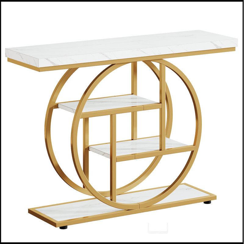 Console industrielle de 41,3 po, canapé d'entrée à 4 niveaux avec base circulaire, table d'appoint moderne étroite avec rangement pour le salon, le couloir et le vestibule