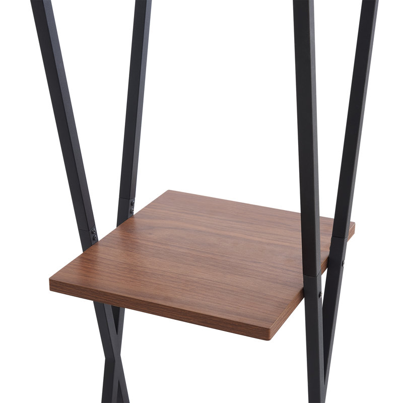 Lampe sur pied avec tablettes, lampadaire campagnard moderne de 61 po, grand lampadaire industriel rustique à 3 niveaux pour coin de salon, table de chevet de chambre à coucher, finition noire et noyer, base E26 (ampoule non incluse)