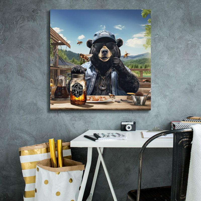 «Cool Bear Moonshine Buzz» par Jim Baldwin, art mural sur toile, 26 po x 26 po