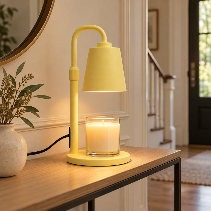 Lampe chauffe-bougie avec minuterie et variateur, brûleur à cire pour bougies parfumées en pot, cadeau de pendaison de crémaillère pour femme, hauteur réglable, chambre, cuisine, bureau, décoration esthétique (jaune métallique)