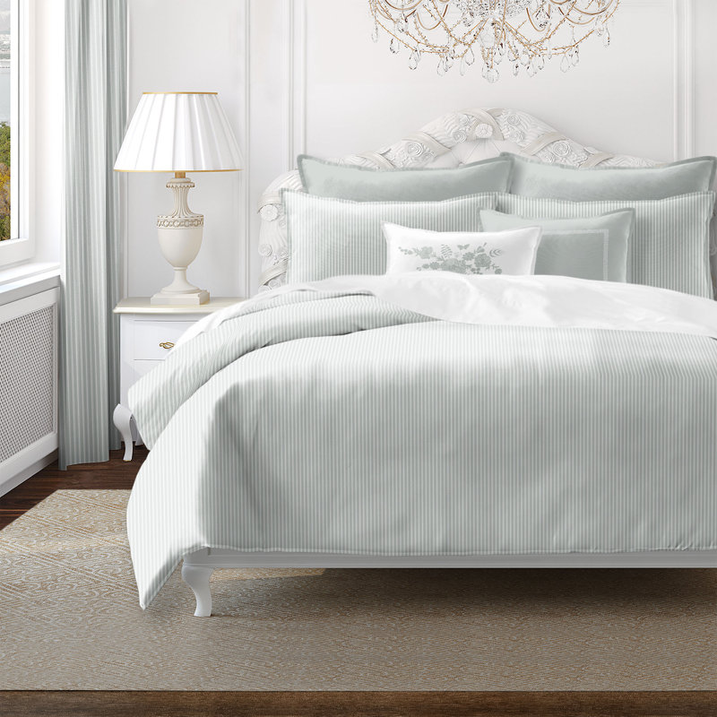 Ruben Stripe Cotton Reversible Coverlet Set, Sage, Cal.King Coverlet/Bedspread + 2 King Shams