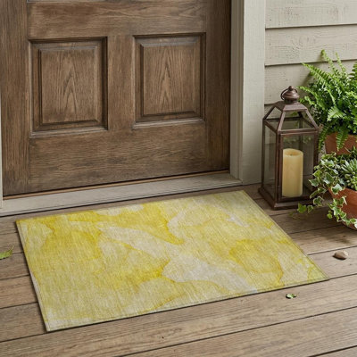 2' X 3' Gold Abstract Washable Non Skid Indoor Outdoor Area Rug