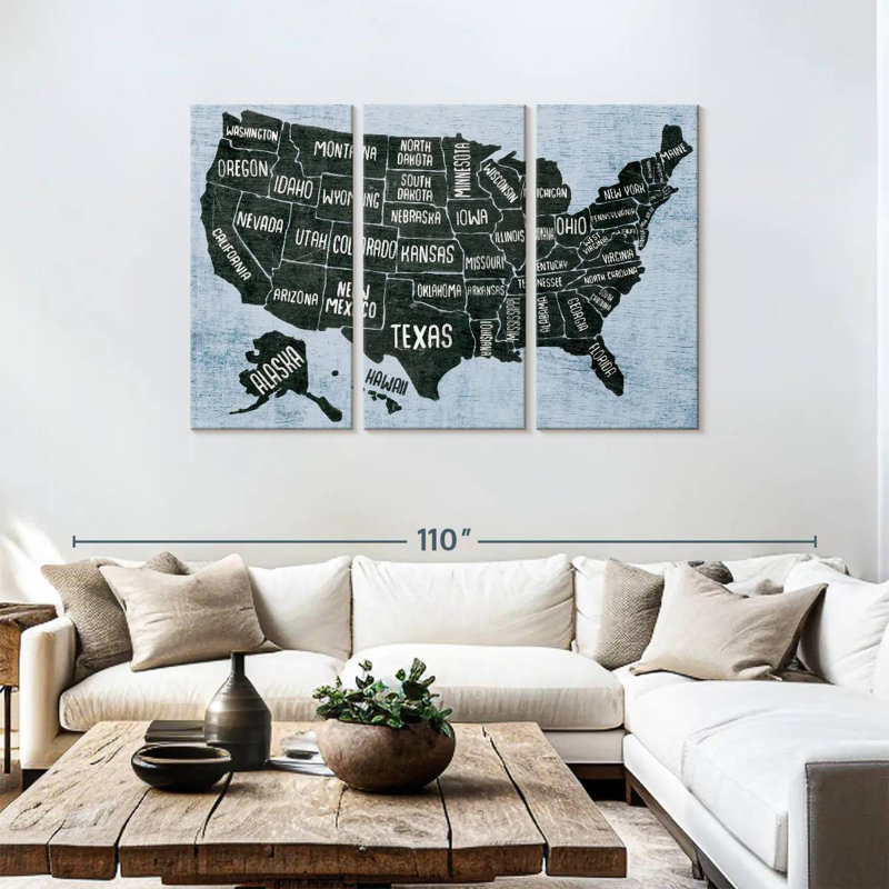 Carte des États-Unis de Keiri BW, H 48 po x l 74 po