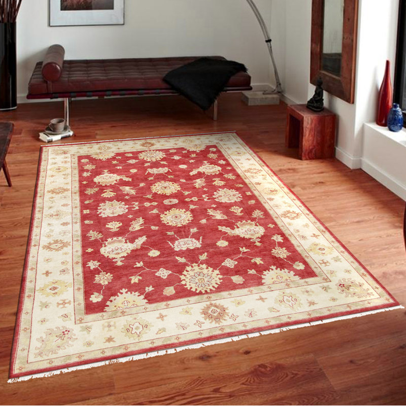 Oushak Hand Knotted Wool Oriental Area Rug in Red/Ivory