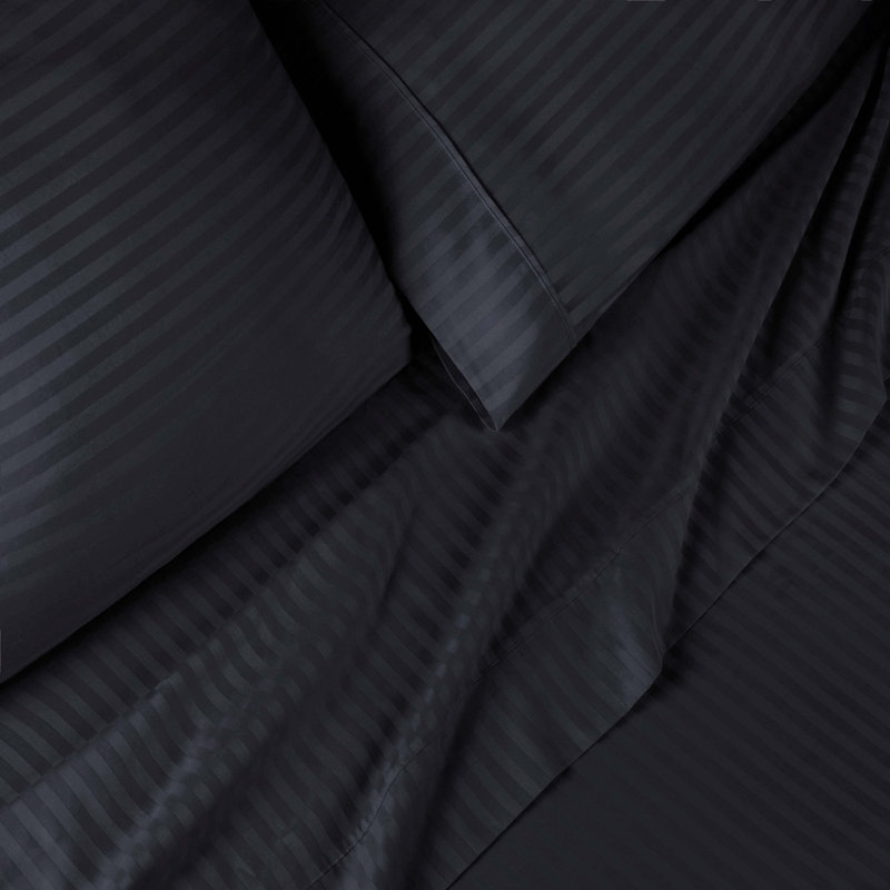 300 Thread Count Certified Egyptian Cotton Stripe Sheet Set, Queen Sheet Set + 1 Fitted Sheet + 2 Pillowcases, Navy Blue